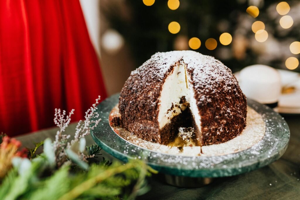 A global Christmas dinner table filled with traditional Christmas recipes from around the world